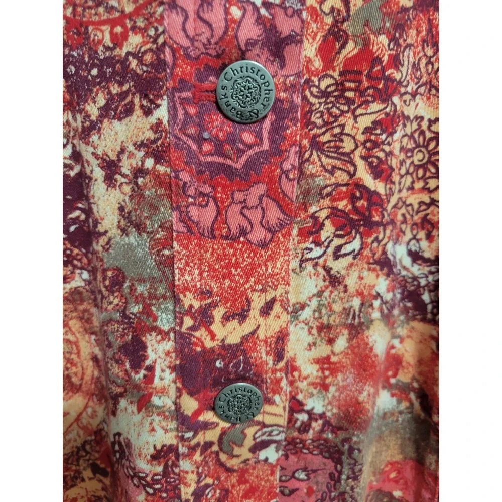 Christopher & Banks Women XL Artisan Boho Print Jacket Button Front Stretch Y2K